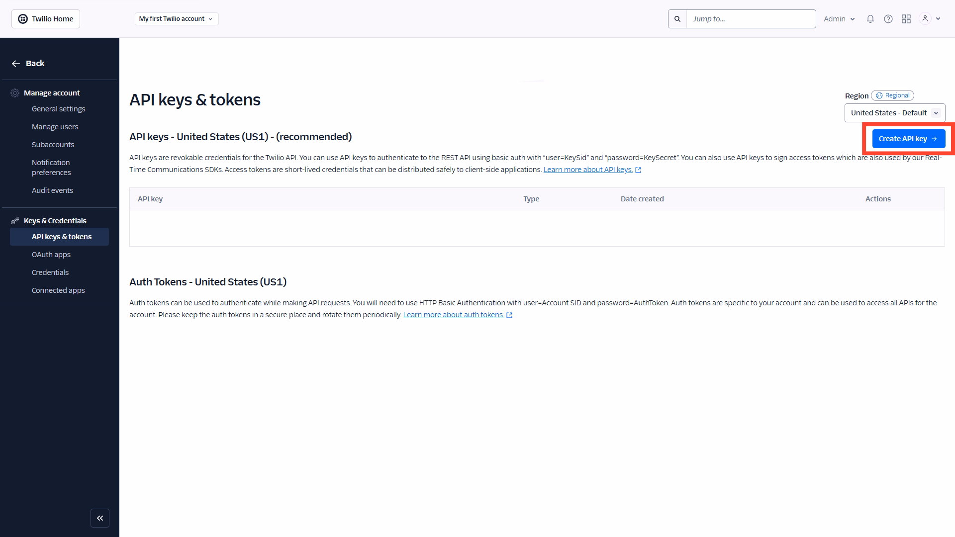 Twilio get API keys for Copuloo