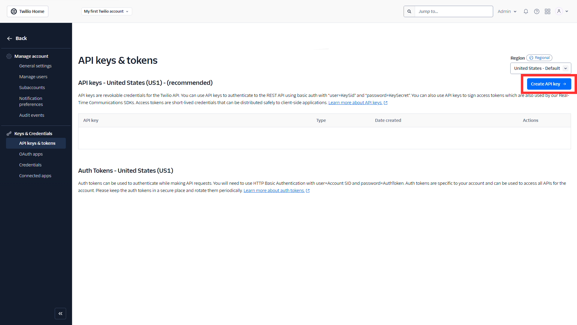 Twilio get API keys for Copuloo