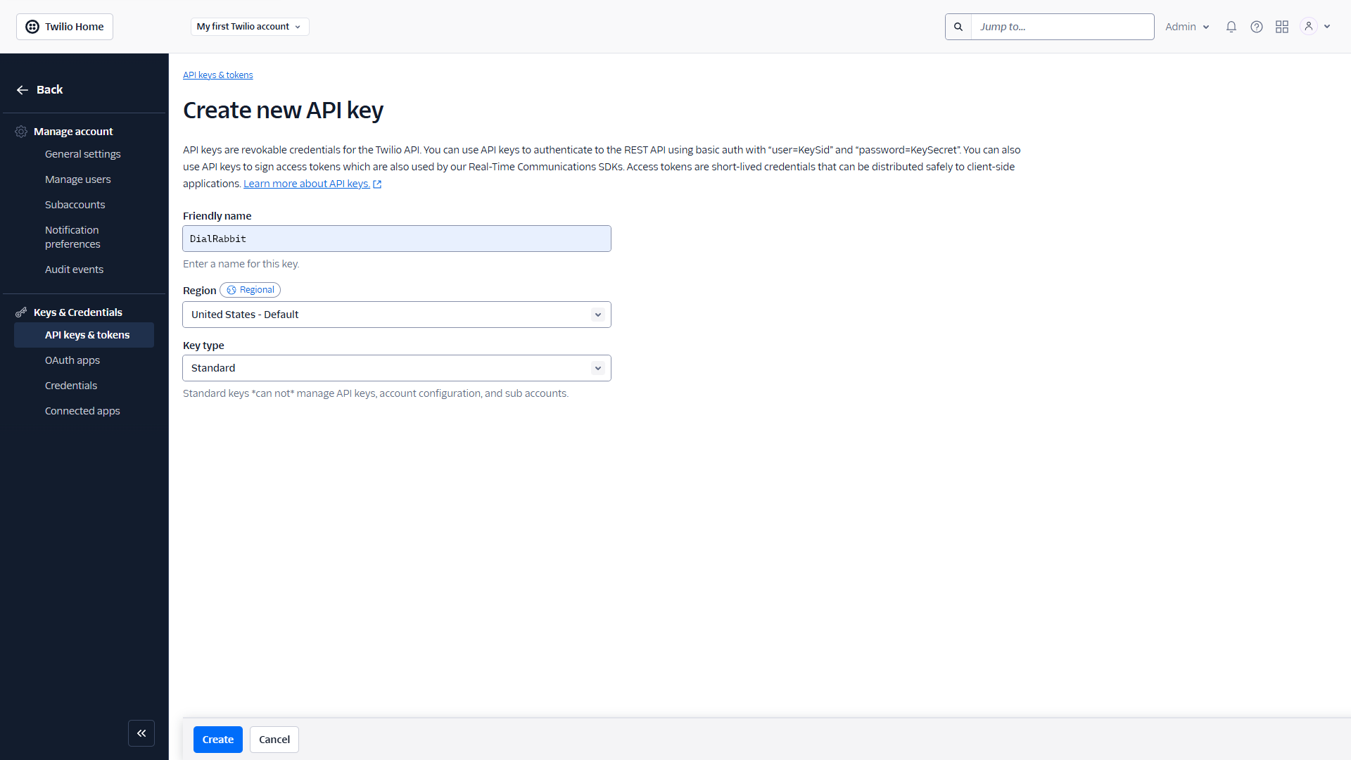 Twilio get API keys for Copuloo