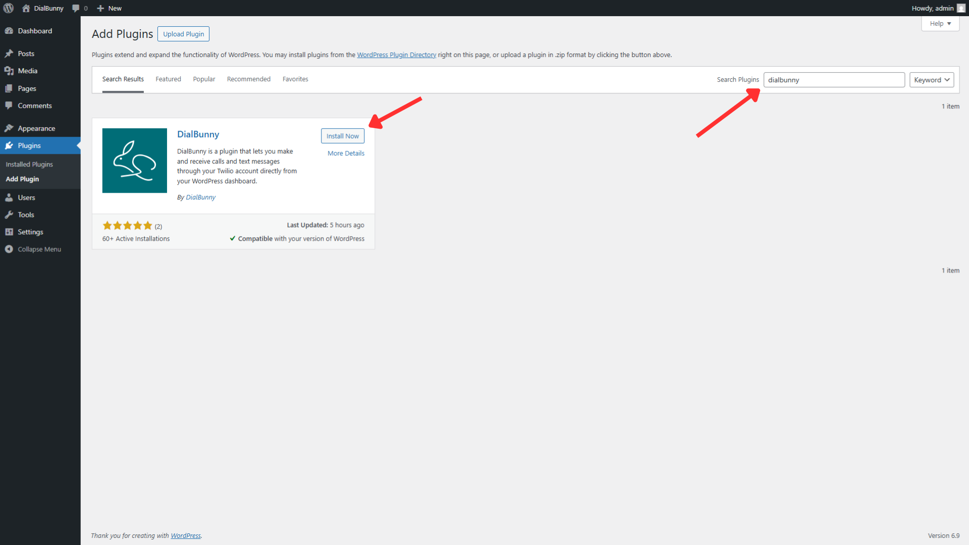Dialbunny install plugin