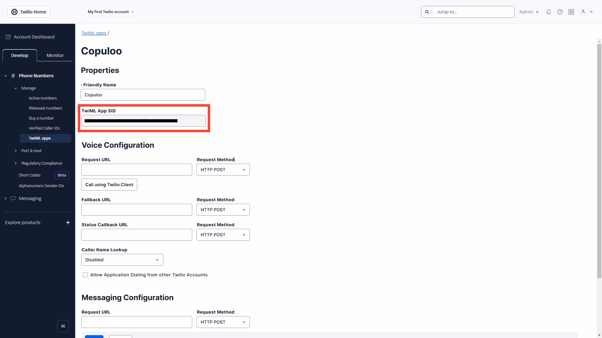 getting the main API keys from twilio for Copuloo